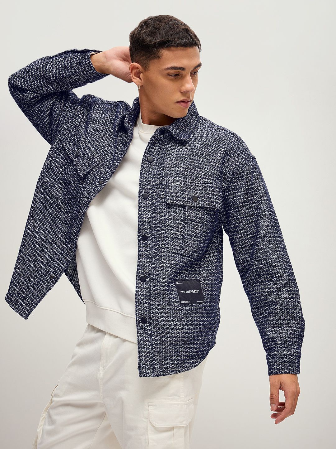 

THE BEAR HOUSE Men Self Design Spread Collar Jacket, Blue