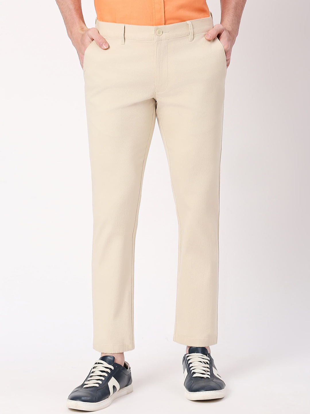 

Basics Men Slim Fit Trousers, Cream