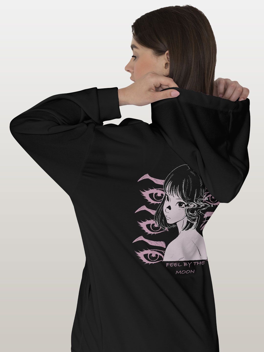 

macmerise Women Printed Hooded Sweatshirt, Black
