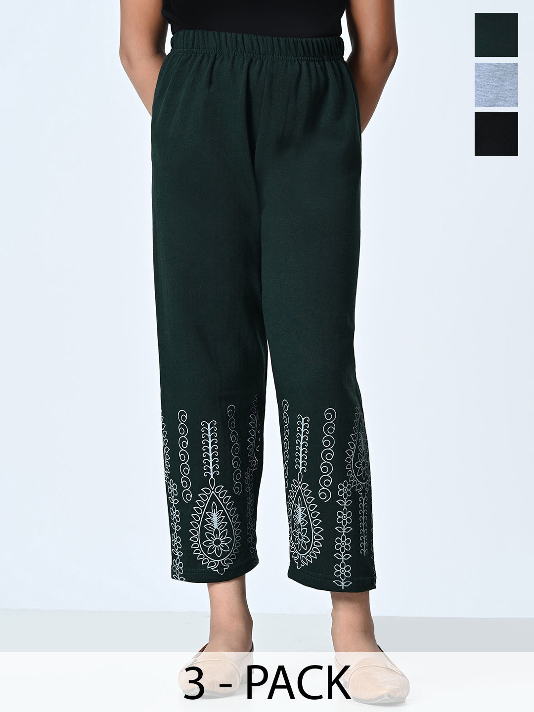 

BAESD Girls Pack Of 3 Printed High-Rise Regular Trousers, Green