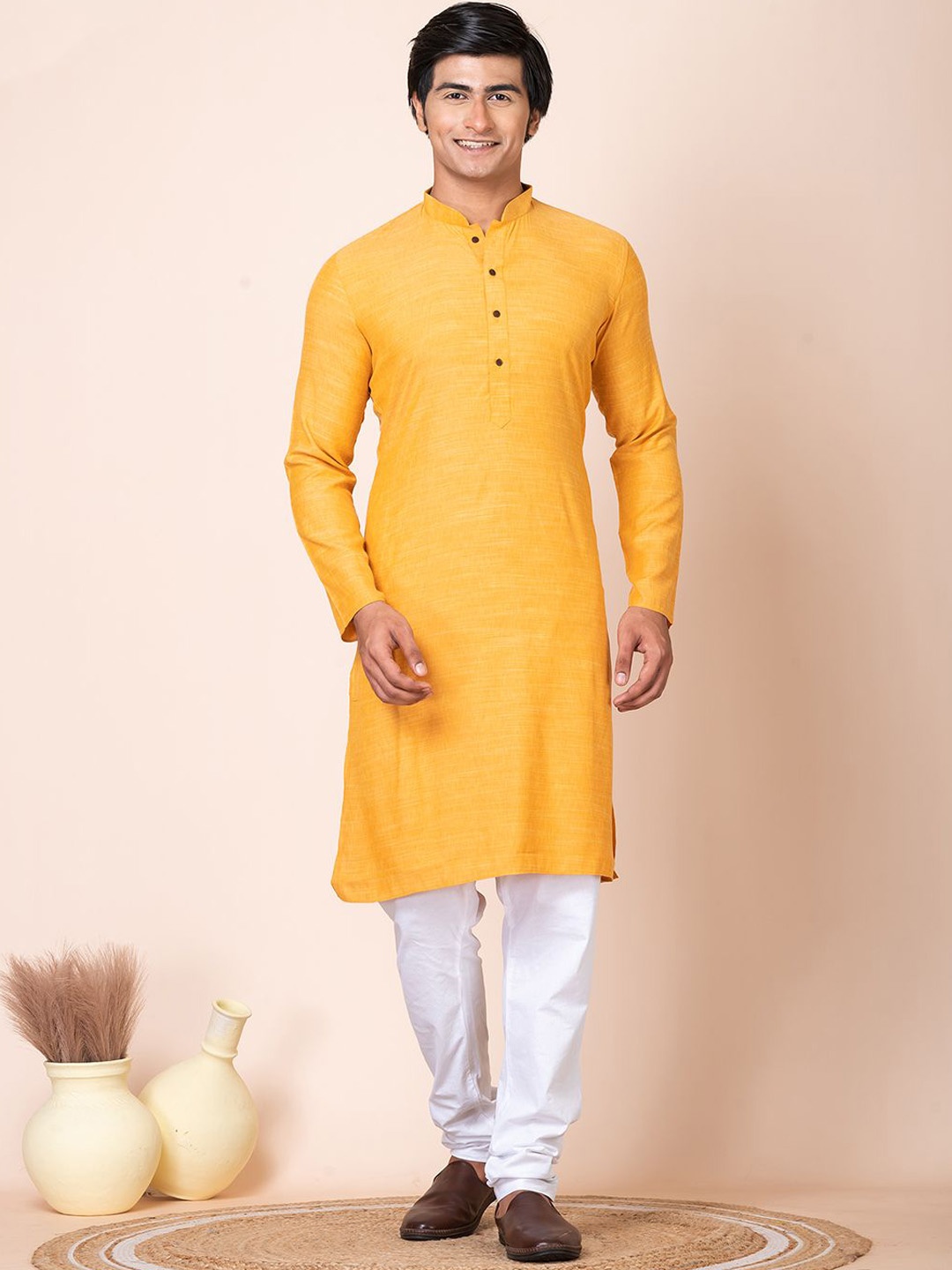 

HU - Handcrafted Uniquely Mandarin Collar Straight Kurta, Yellow