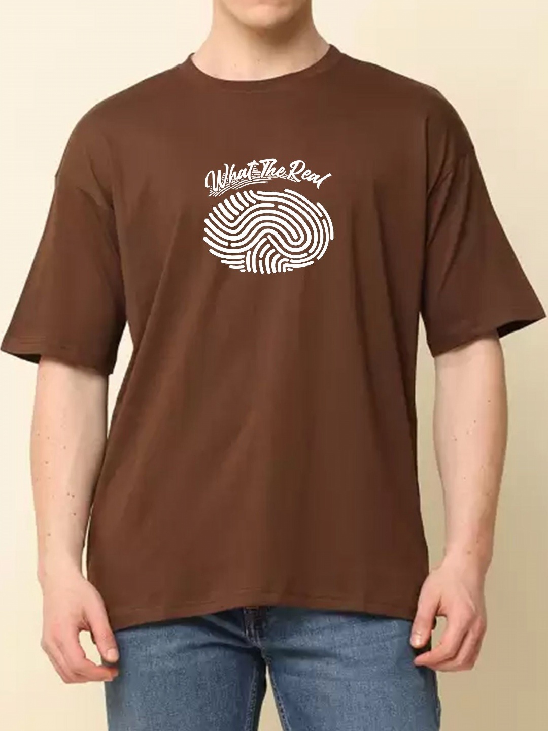 

TABADTOD Men Typography Printed Applique T-shirt, Brown