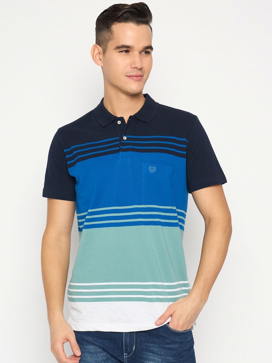 

Duke Men Striped Polo Collar Cotton T-shirt, Blue