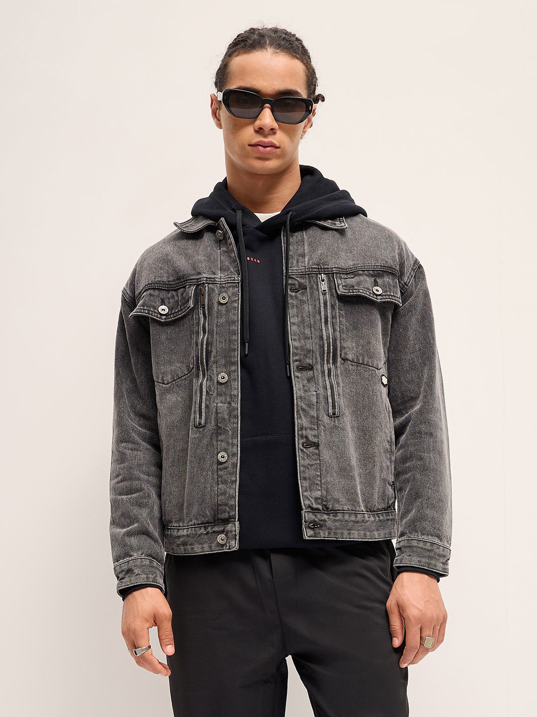 

THE BEAR HOUSE Men Solid Spread Collar Jacket With Front Pocket, Grey