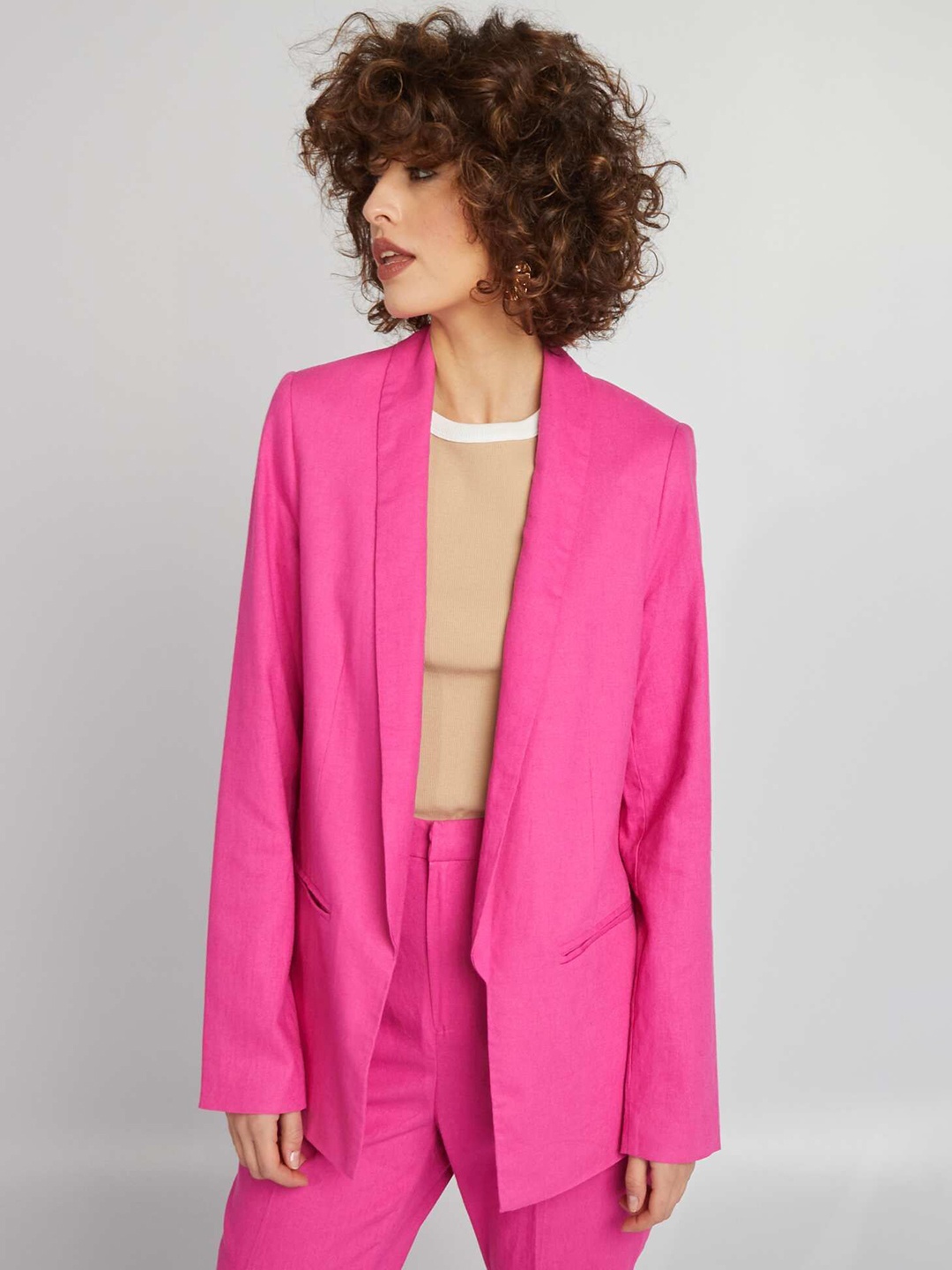 

KIABI Women Longline Open Front Jacket, Pink