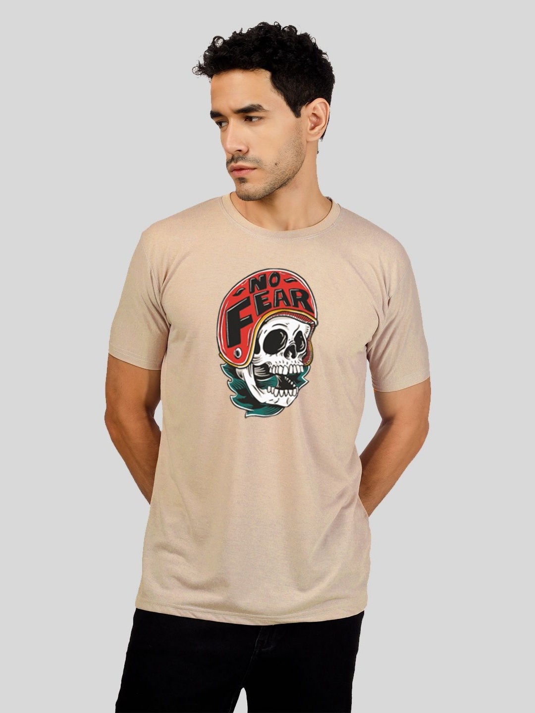 

Greylongg Men Graphic Printed Round Neck T-Shirt, Beige