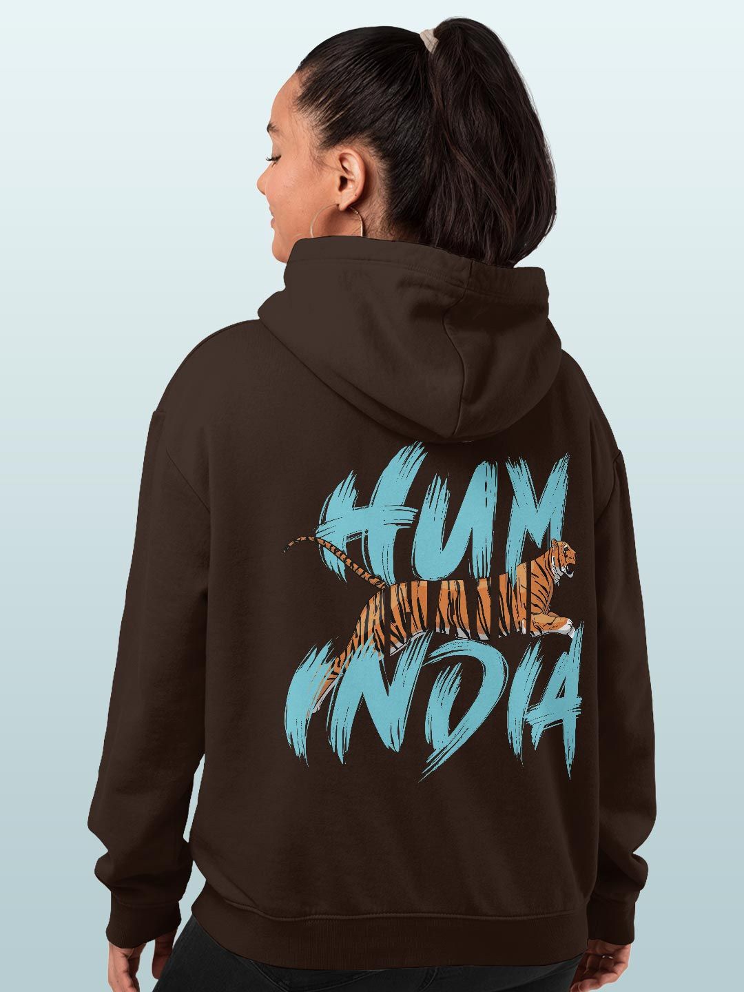 

macmerise Women Printed Hooded Sweatshirt, Brown