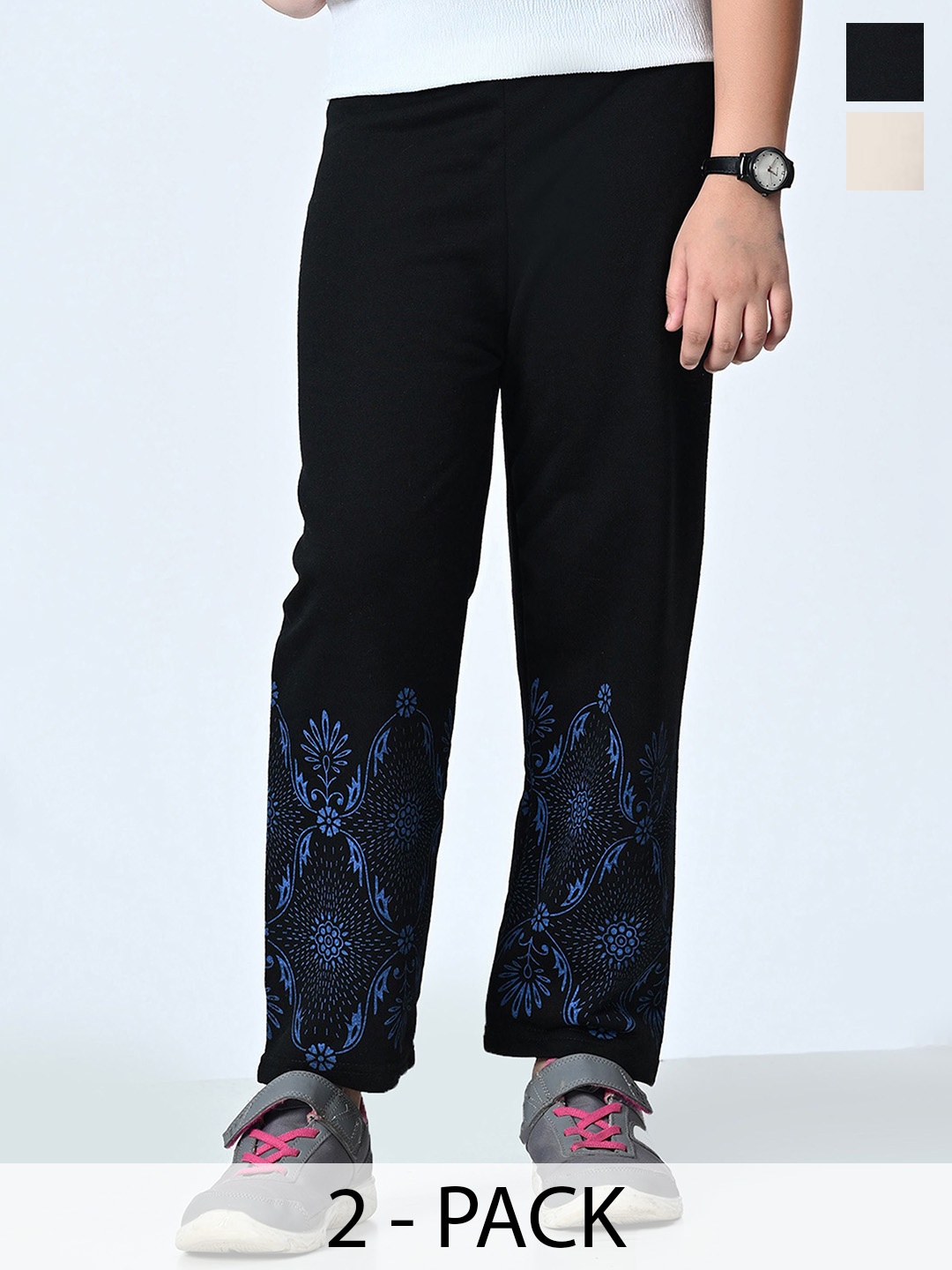 

BAESD Girls Pack Of 2 Printed Regular Trousers, Black