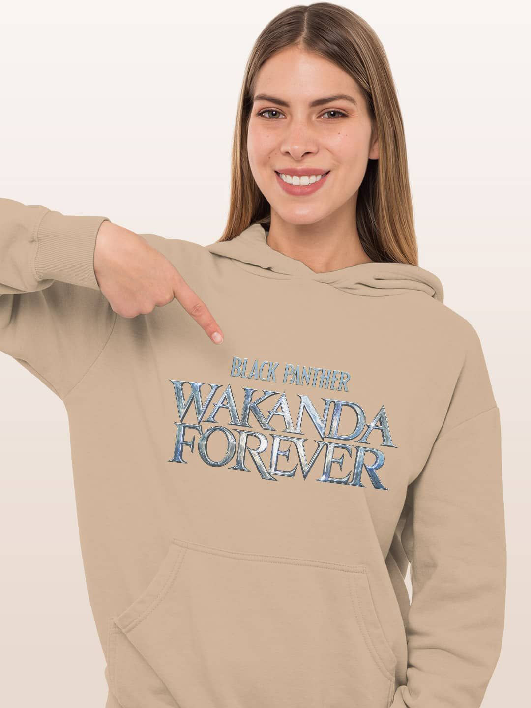 

macmerise Women Printed Hooded Sweatshirt, Beige