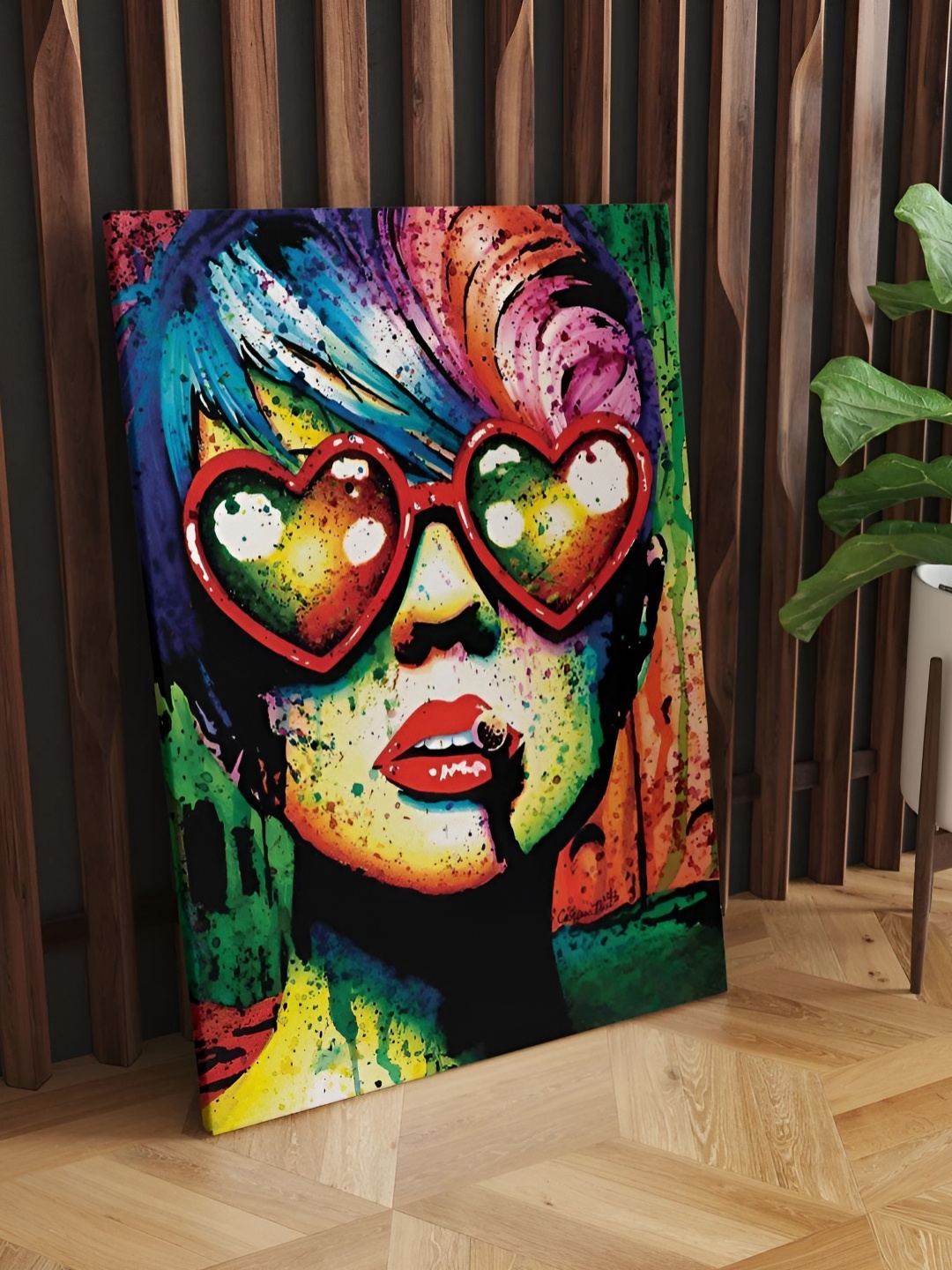 

CLAWCRAFTS Green & Pink Abstract Painting Canvas Wall Art