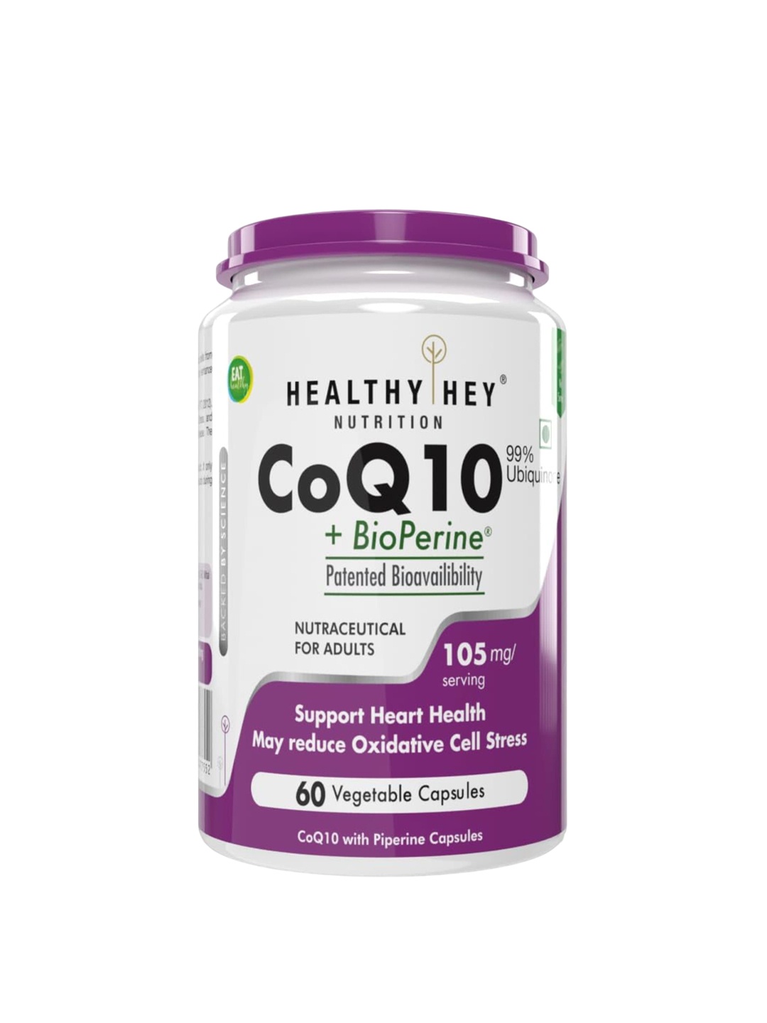 

Healthy Hey Nutrition CoQ10 With Bioperine Supports Heart Health-105mg-60 Veg Capsules, White