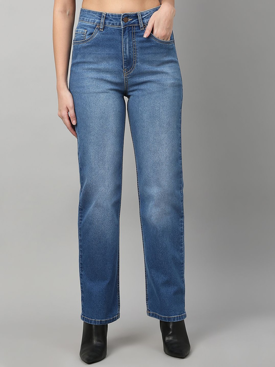 

TARAMA Women Straight Fit High-Rise Light Fade Stretchable Jeans, Blue