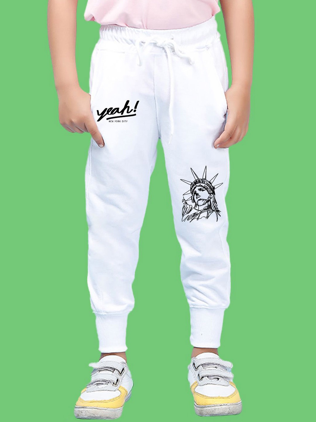 

NUSYL Boys Graphic Printed Ankle Length Cotton Joggers, White