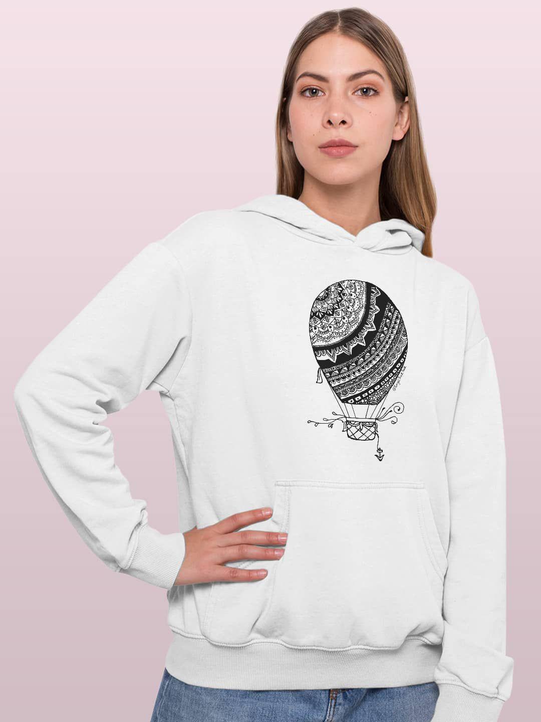 

macmerise Women Printed Hooded Sweatshirt, White