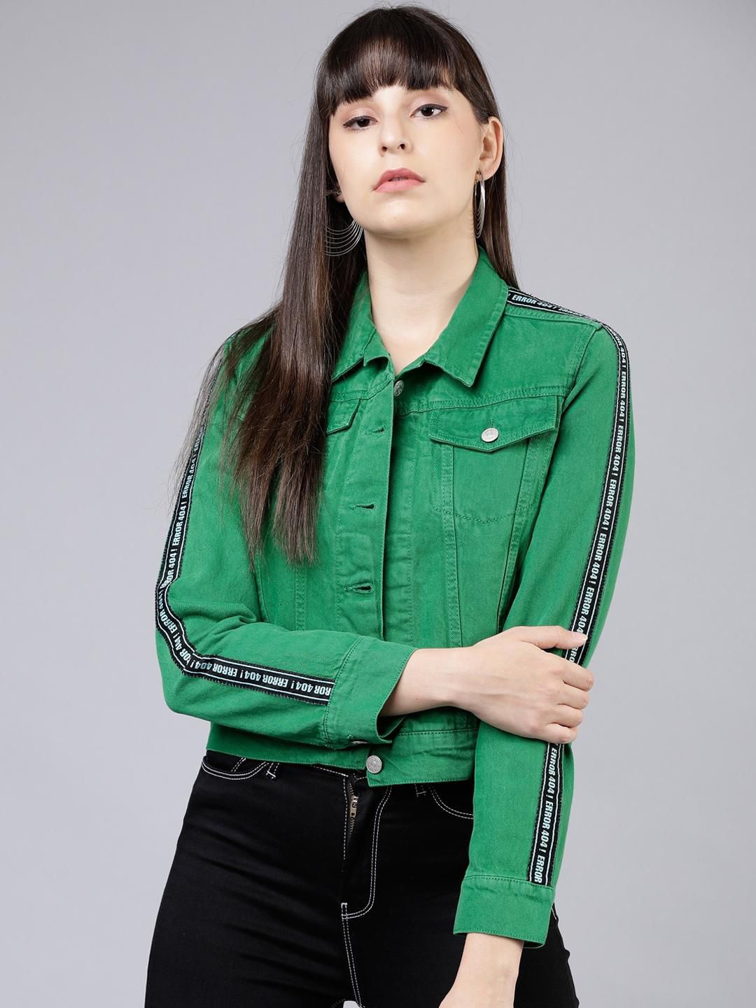 

Tokyo Talkies Women Washed Crop Denim Jacket with Embroidered, Green