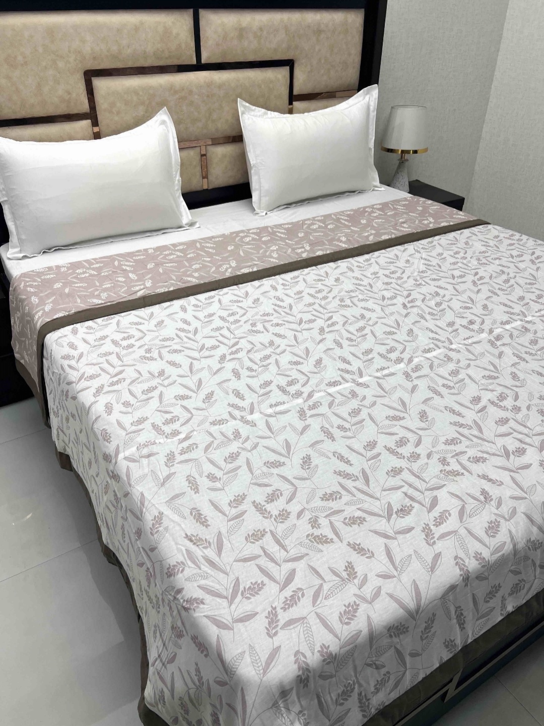 

Pure Decor White & Beige Floral Printed Pure Cotton AC Room 233 GSM Double Bed Dohar