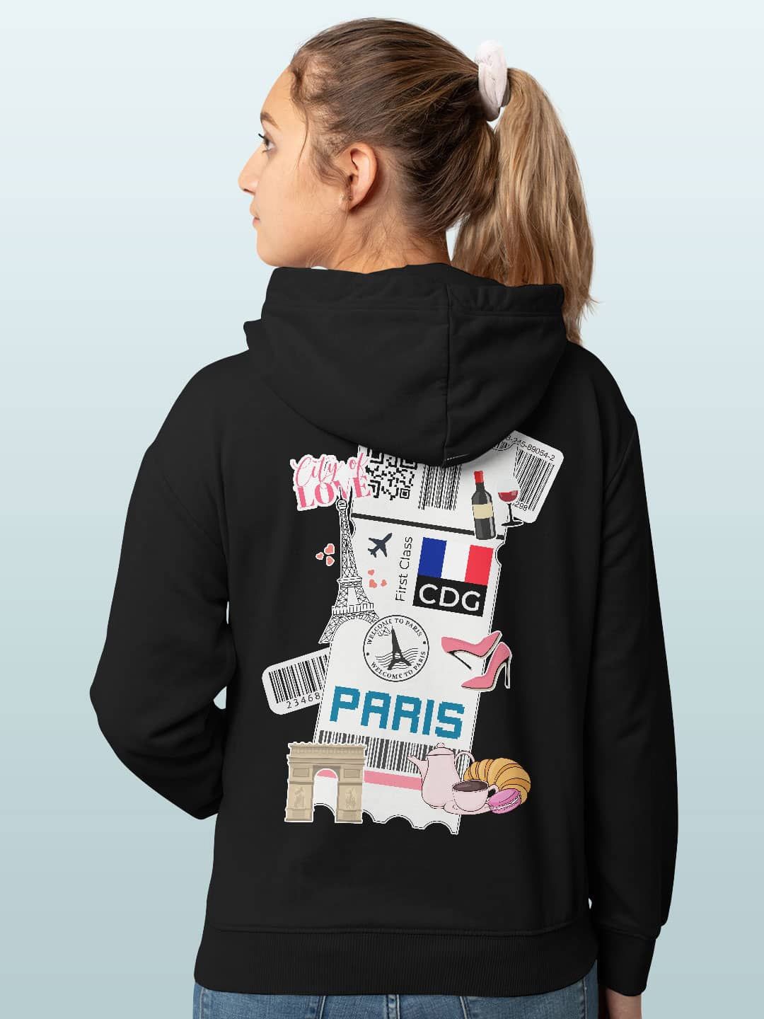 

macmerise Women Printed Hooded Sweatshirt, Black