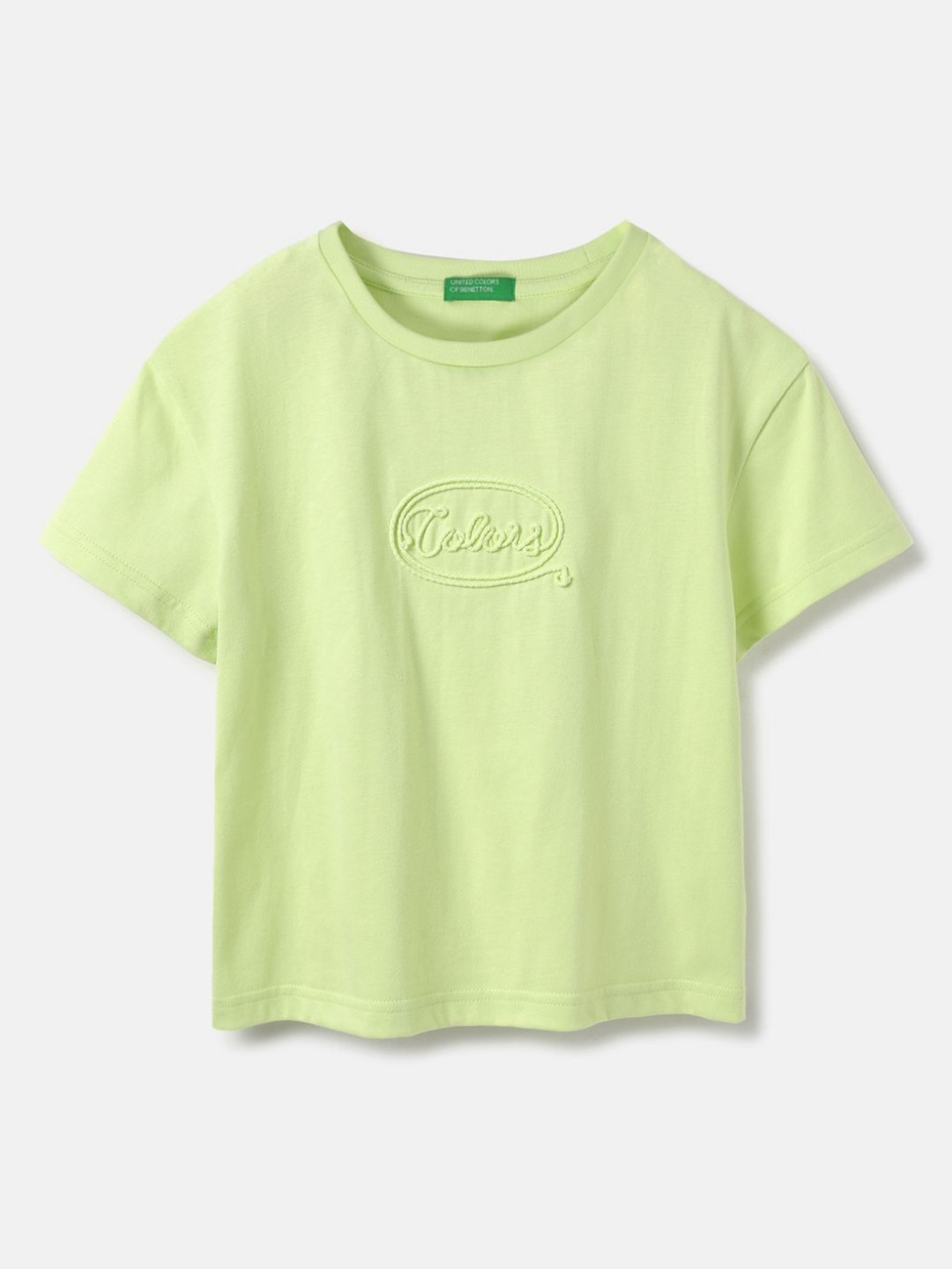

United Colors of Benetton Girls Typography Pure Cotton T-shirt, Green