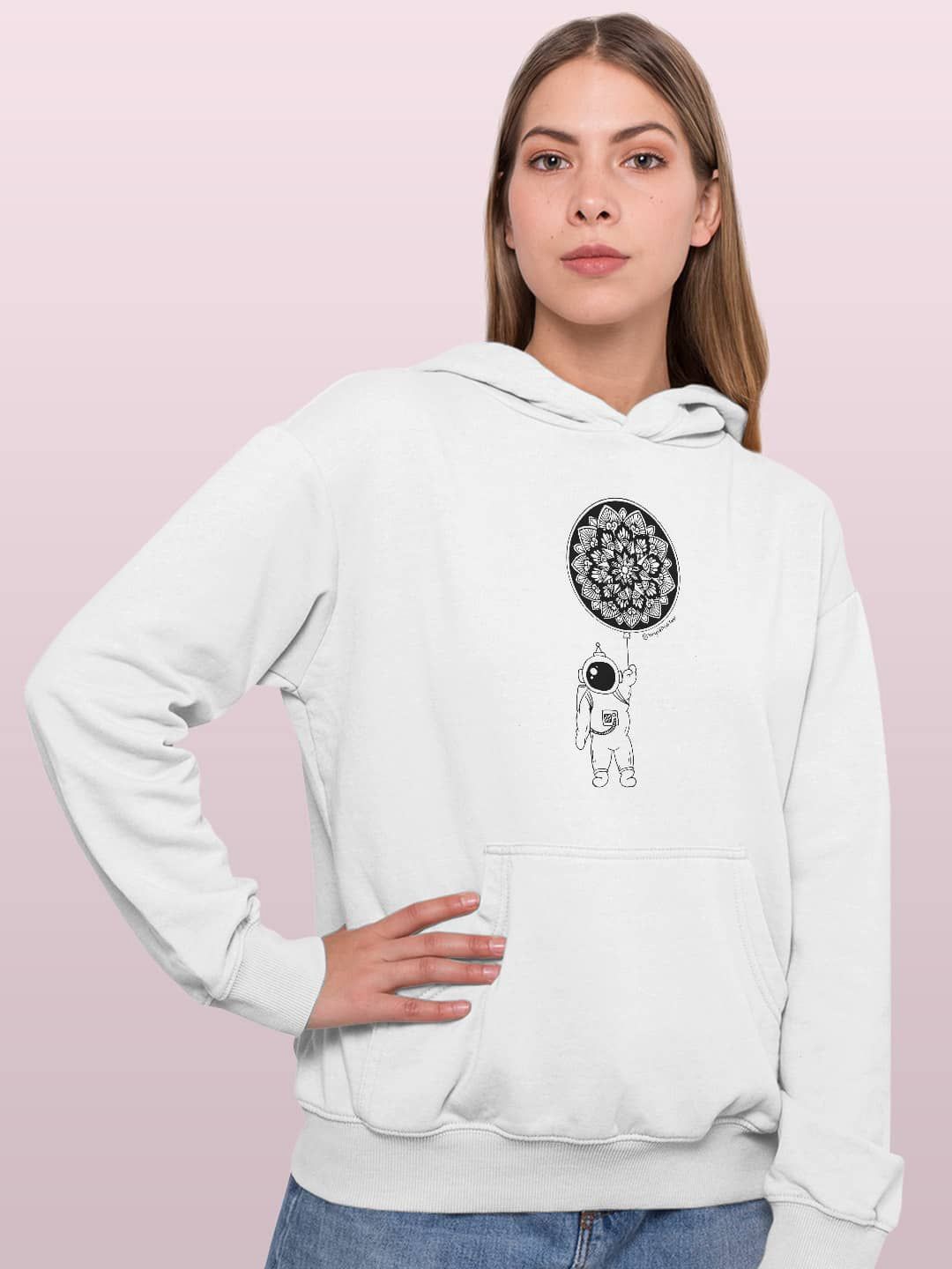 

macmerise Women Printed Hooded Sweatshirt, White