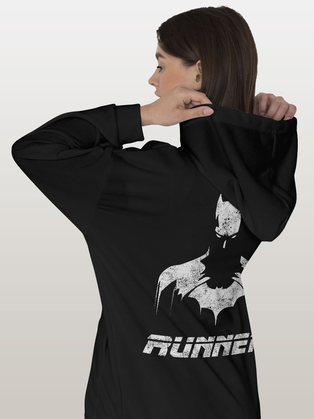 

macmerise Women Printed Hooded Sweatshirt, Black
