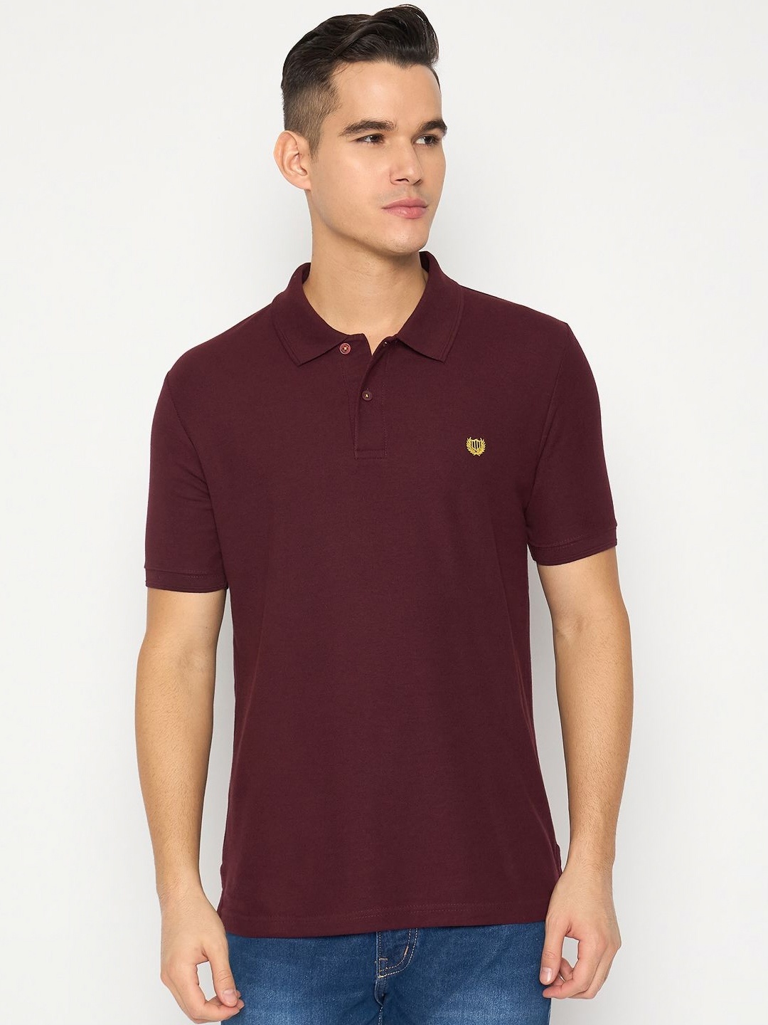 

Duke Men Solid Polo Collar Cotton Slim Fit T-shirt, Maroon