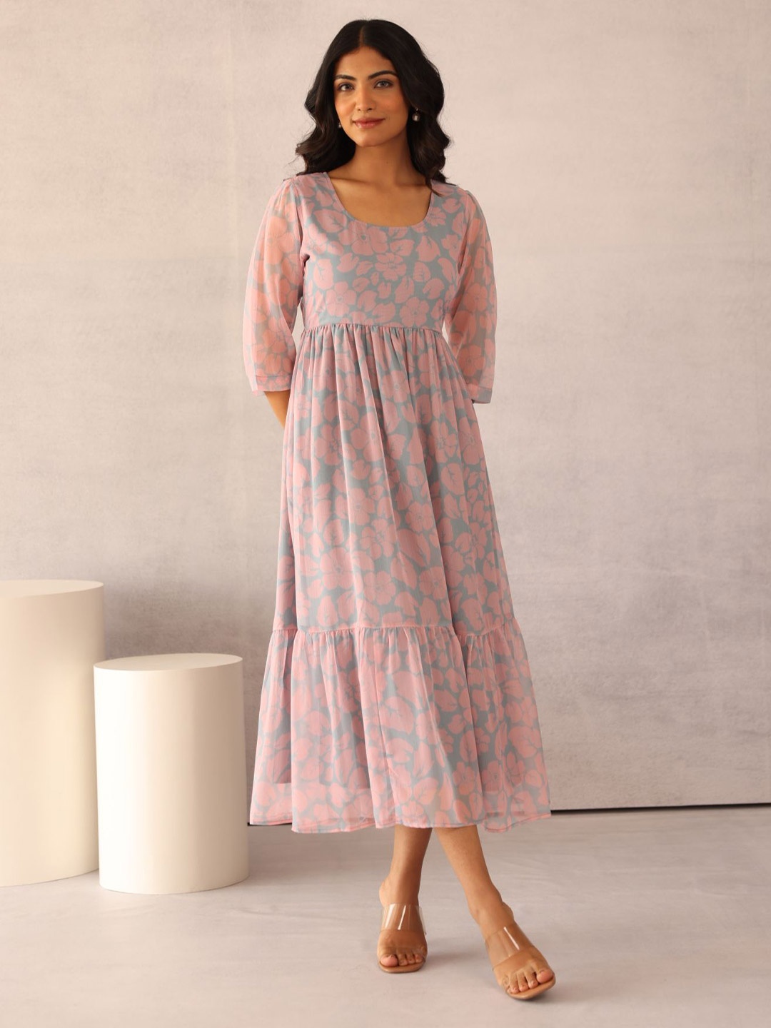 

Polago Clothing Bell Sleeve Abstract Maxi Dress, Grey