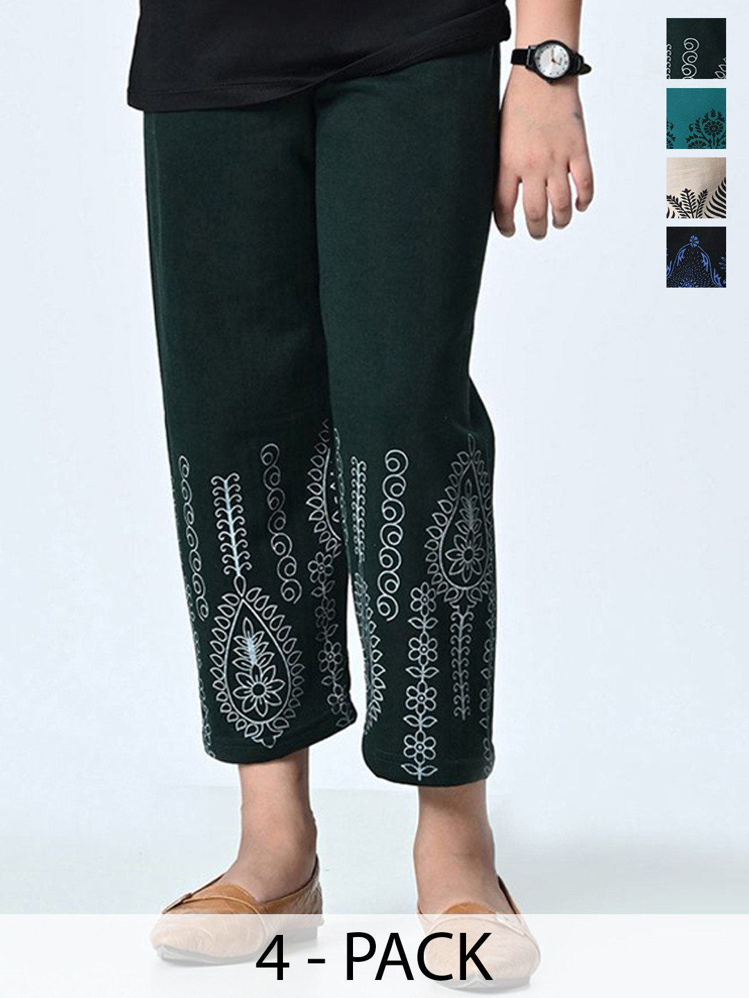 

BAESD Girls Pack Of 4 Printed Regular Trousers, Green