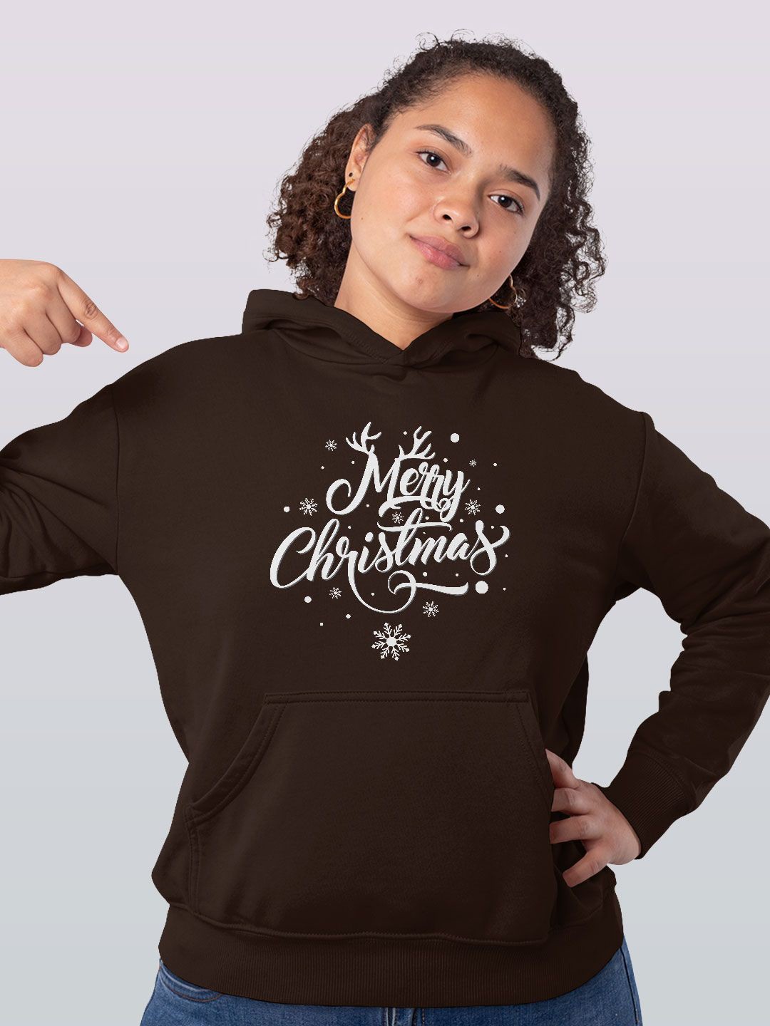 

macmerise Women Printed Hooded Sweatshirt, Brown