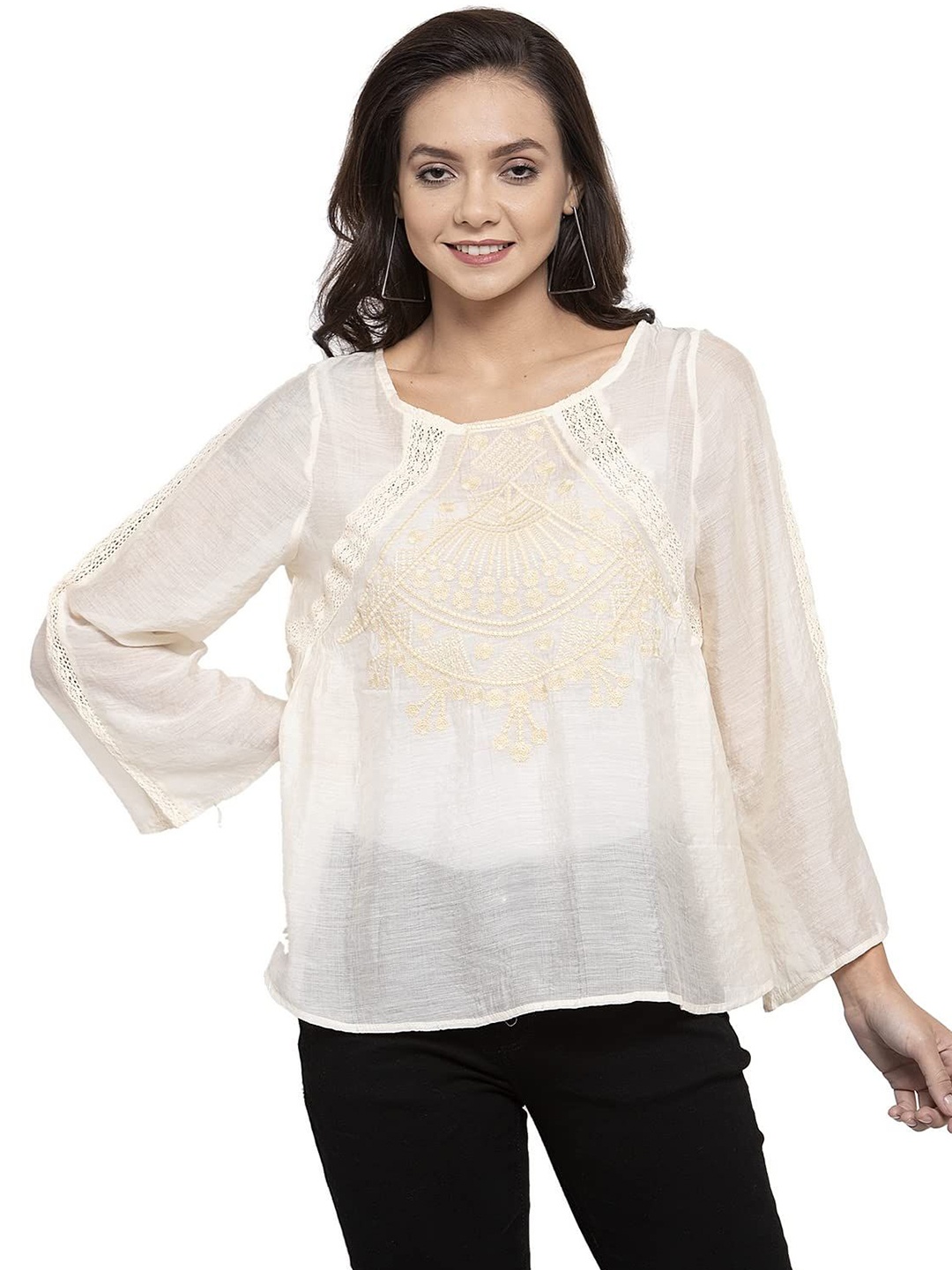 

Global Republic Flared Sleeve Cotton Top, Cream