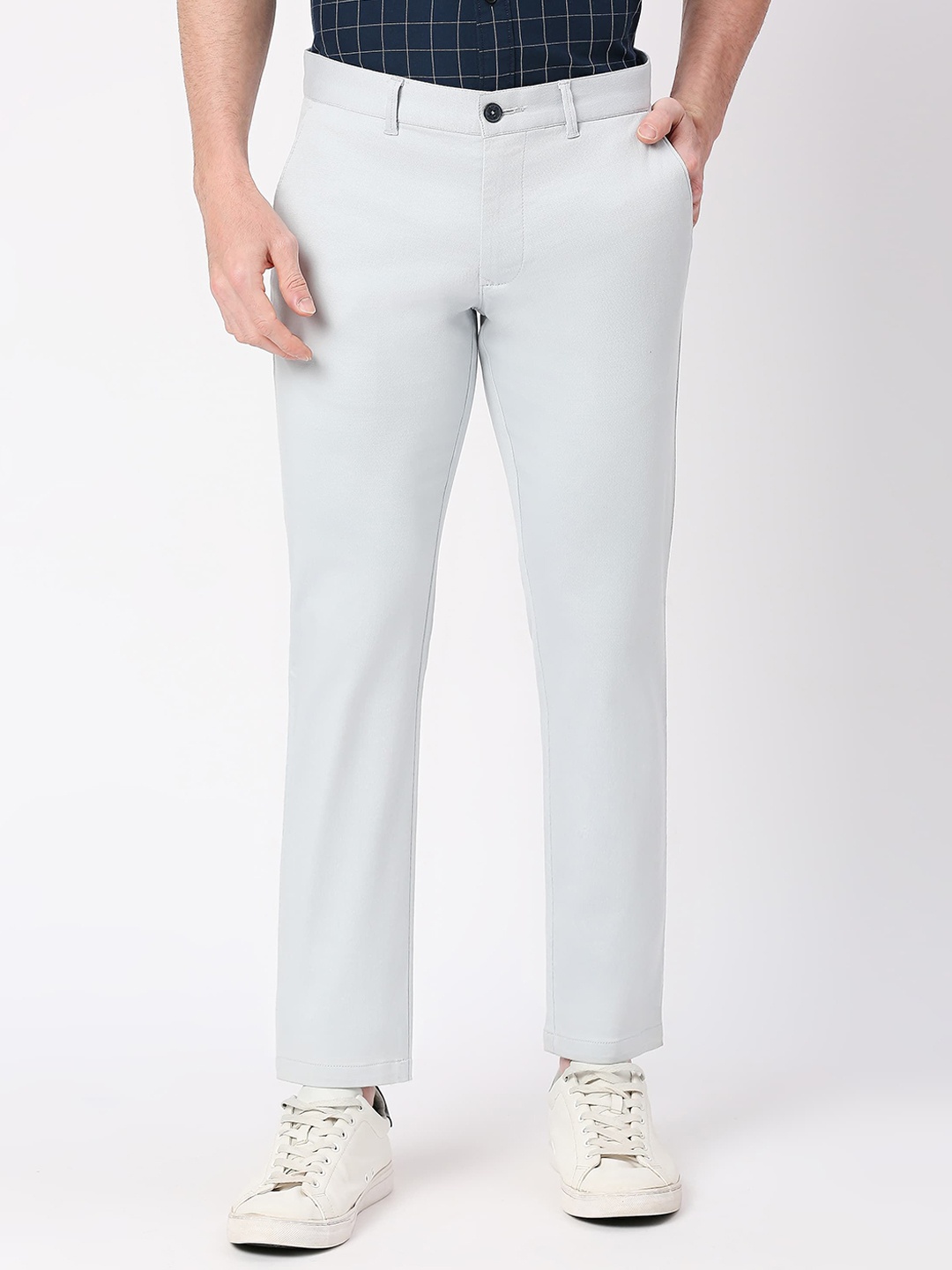 

Basics Men Cotton Slim Fit Mid-Rise Trousers, Blue