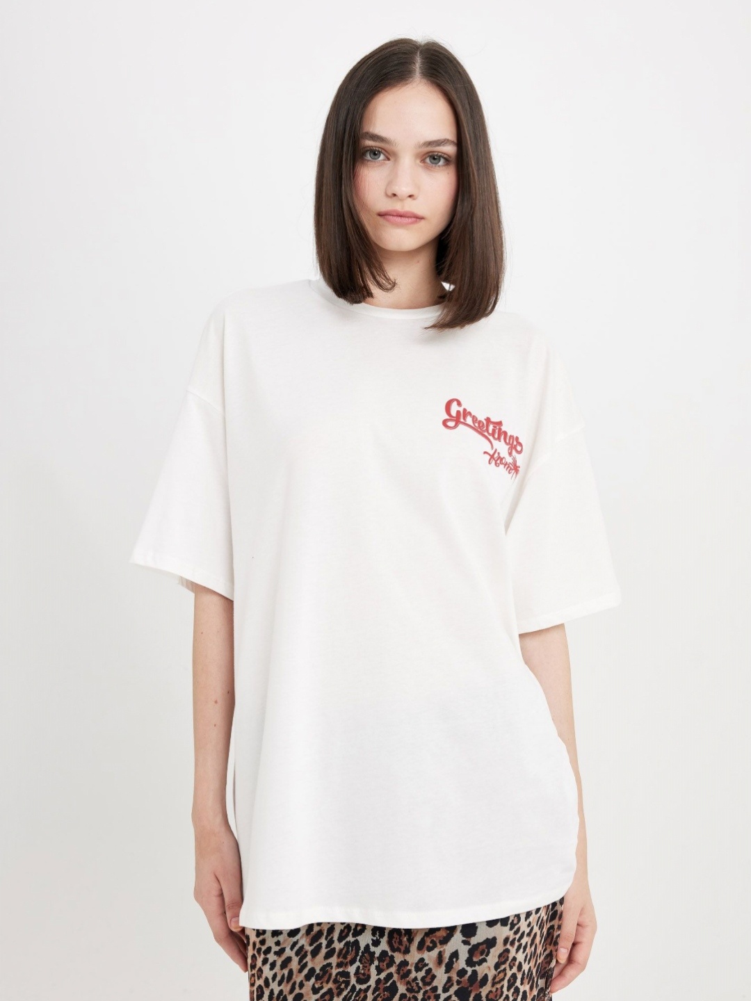 

DeFacto Women Typography Printed Drop-Shoulder Sleeves T-shirt, Na