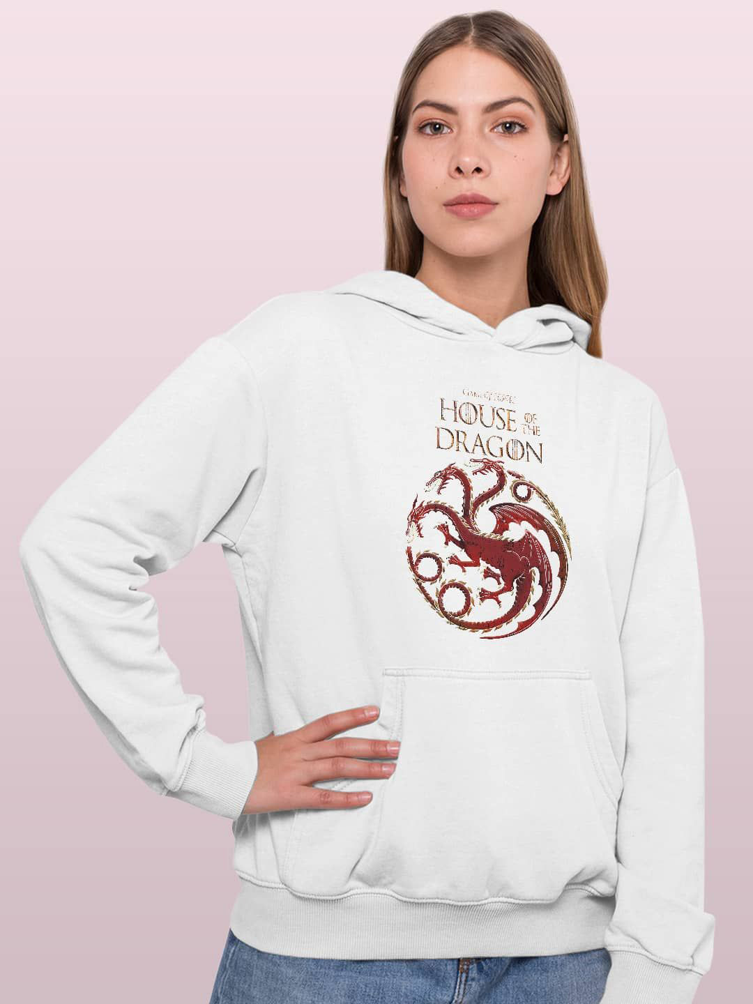 

macmerise Women Printed Hooded Sweatshirt, White