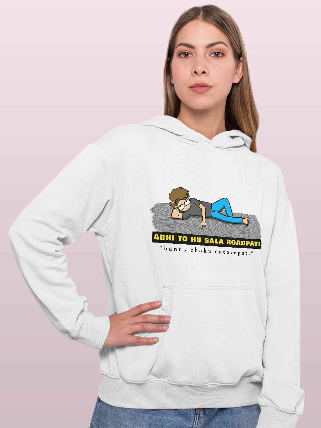 

macmerise Women Printed Hooded Sweatshirt, White