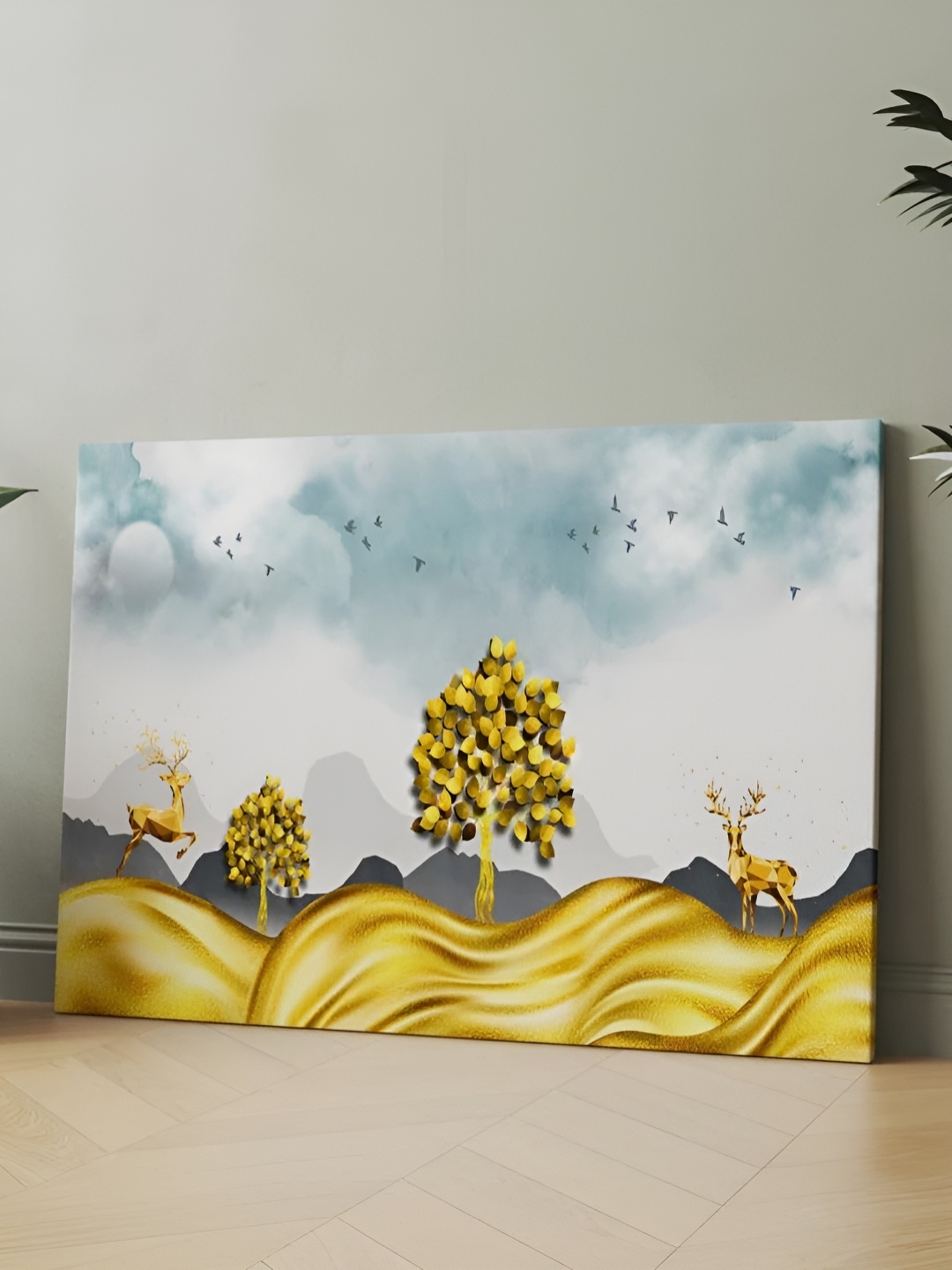 

CLAWCRAFTS White & Gold Toned Canvas Painting Wall Art