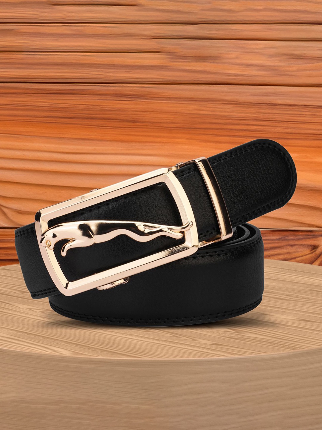 

WINSOME DEAL Men Solid Slider Buckle Closure Belt, Black