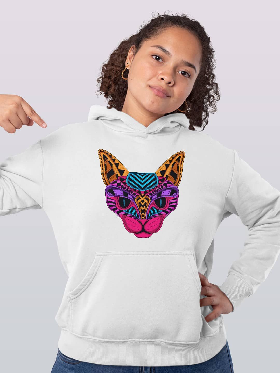 

macmerise Women Printed Hooded Sweatshirt, White