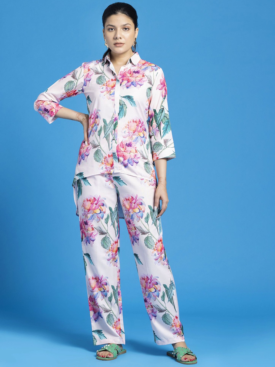 

SEW YOU SOON Floral Printed Shirt With Trousers, Pink