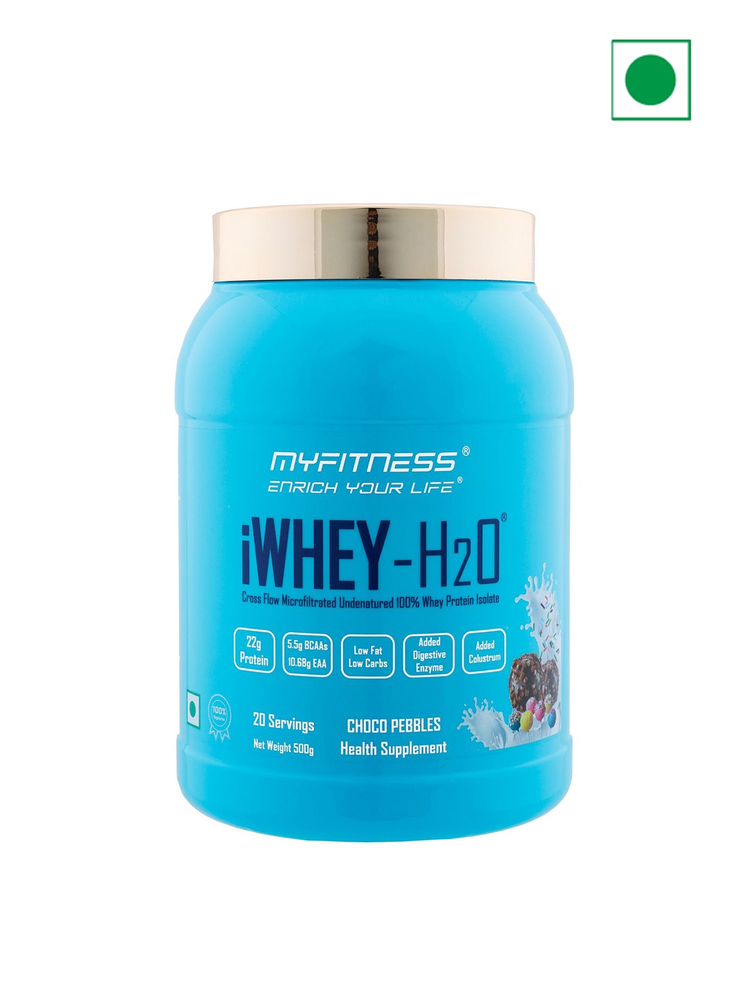 

Myfitness Microfiltrated Undenatured Whey Protein Isolate-Choco Pebbles Flavour-500g, Blue