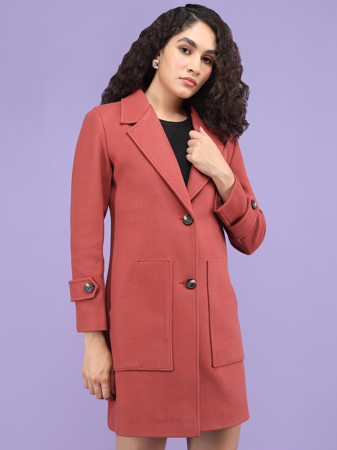 

Plagg Notched Lapel Collar Overcoat, Red