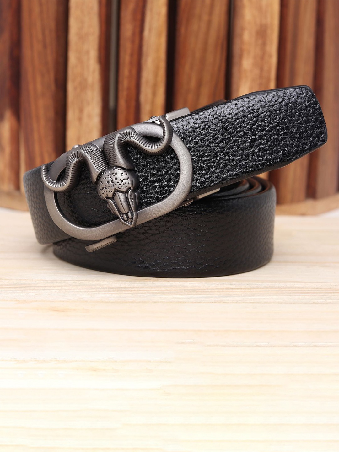

WINSOME DEAL Men Textured Slider Buckle Closure Belt, Black