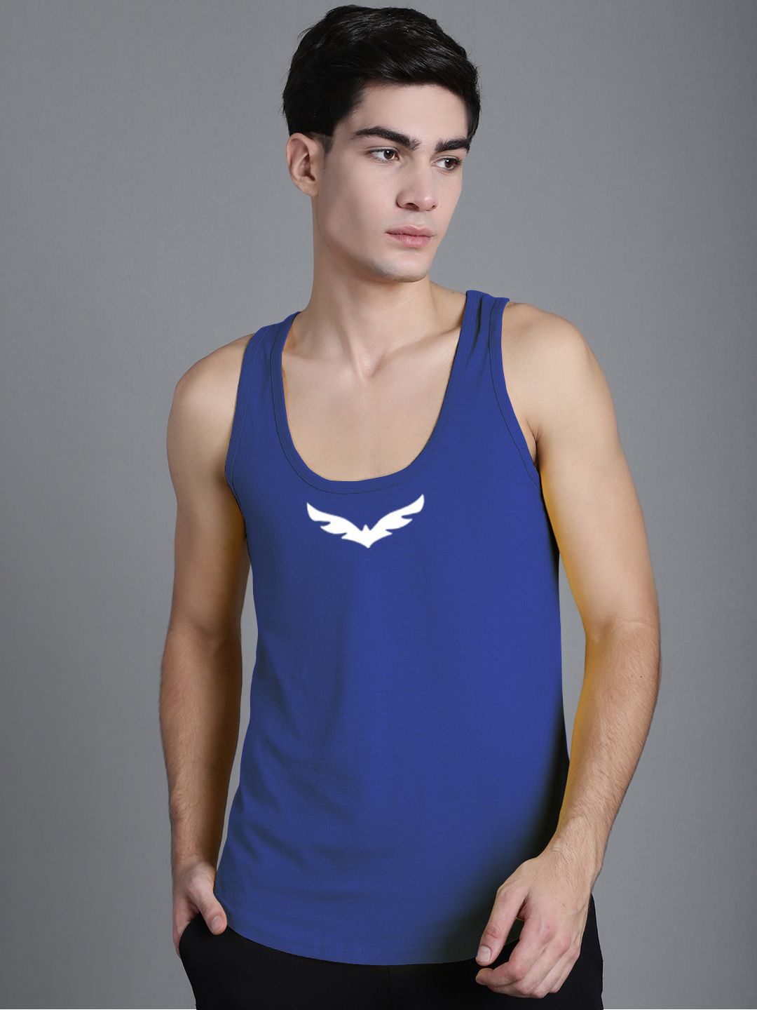 

FBAR Printed Sleeveless Pure Cotton Gym Innerwear Vests, Blue