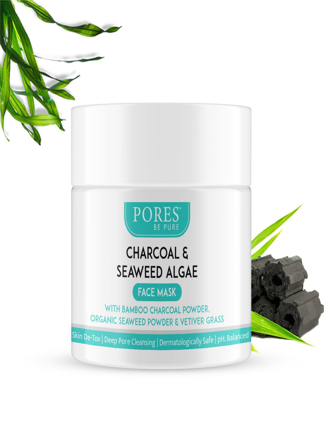 

PORES Be Pure Set Of 2 Charcoal Clay Face Mask With Seaweed Algae -100g Each, White