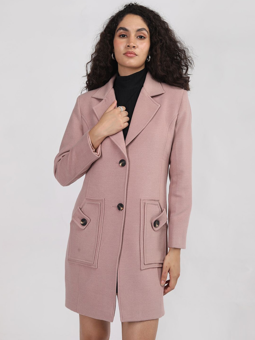 

Plagg Notched Lapel Collar Overcoat, Pink