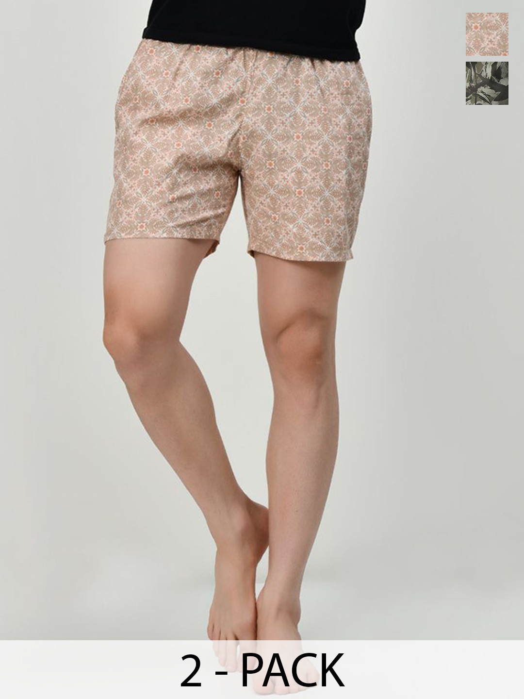 

BAESD Men Pack of 2 Printed Pure Cotton High-Rise Shorts, Peach