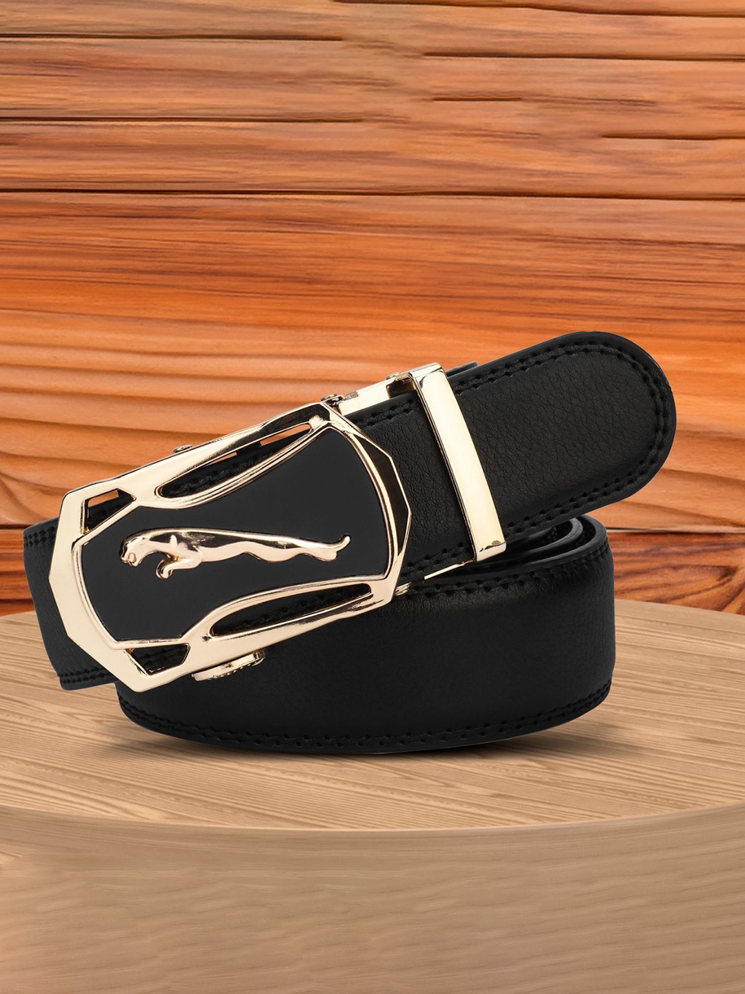 

WINSOME DEAL Men Solid Slider Buckle Closure Belt, Black