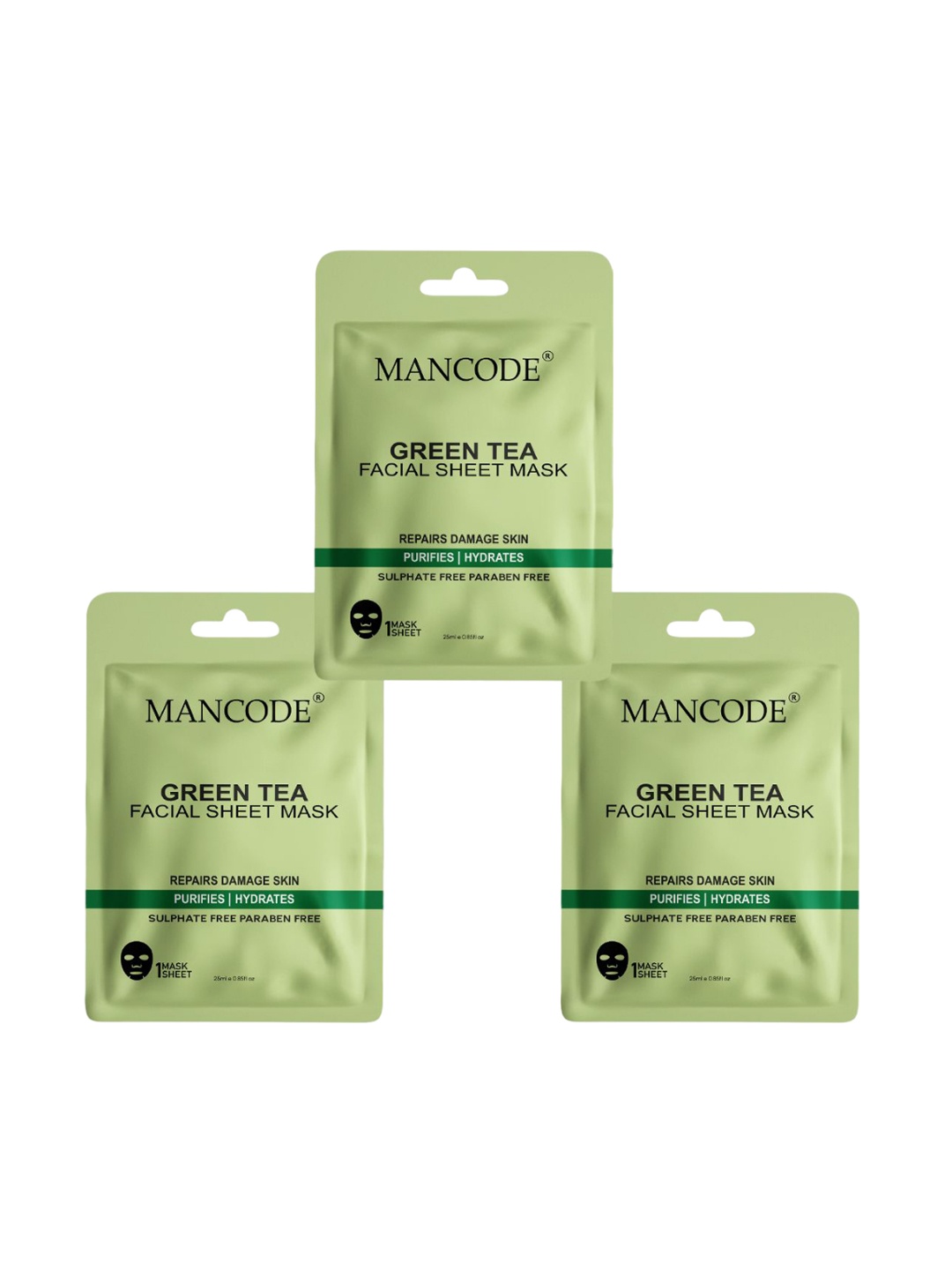 

MANCODE Set of 3 Green Tea Facial Sheet Mask - 25 ml each
