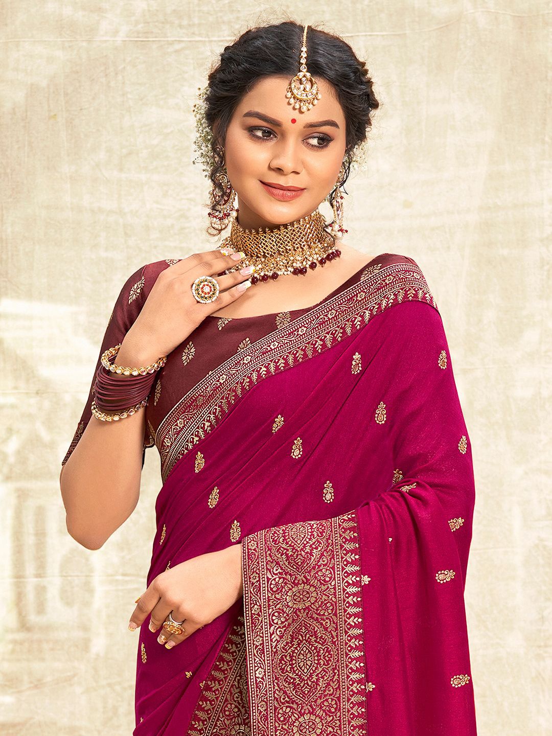 

Saree mall Embroidered Embellished Saree, Pink