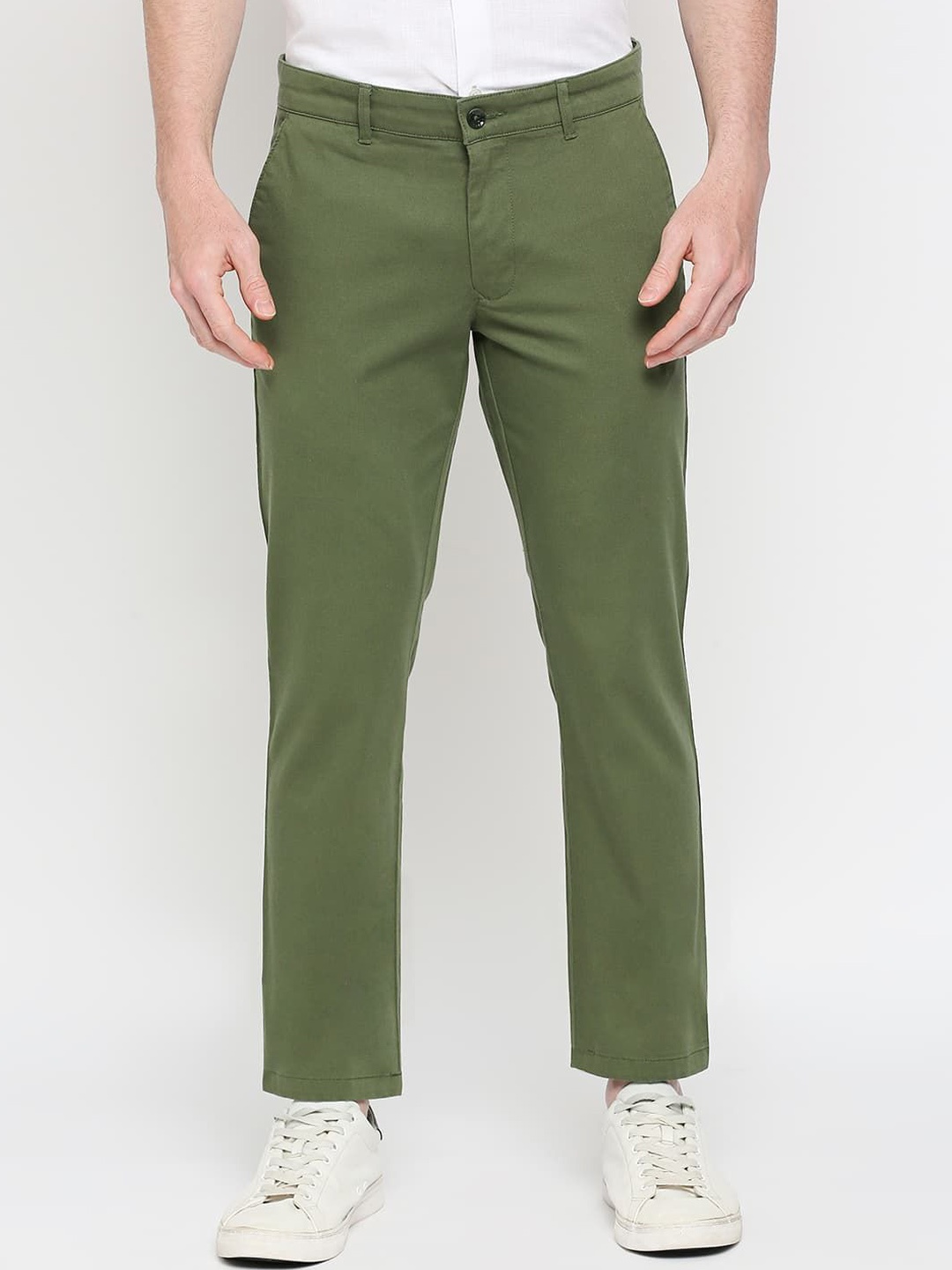 

Basics Men Tapered Fit Mid-Rise Flat-Front Trousers, Green