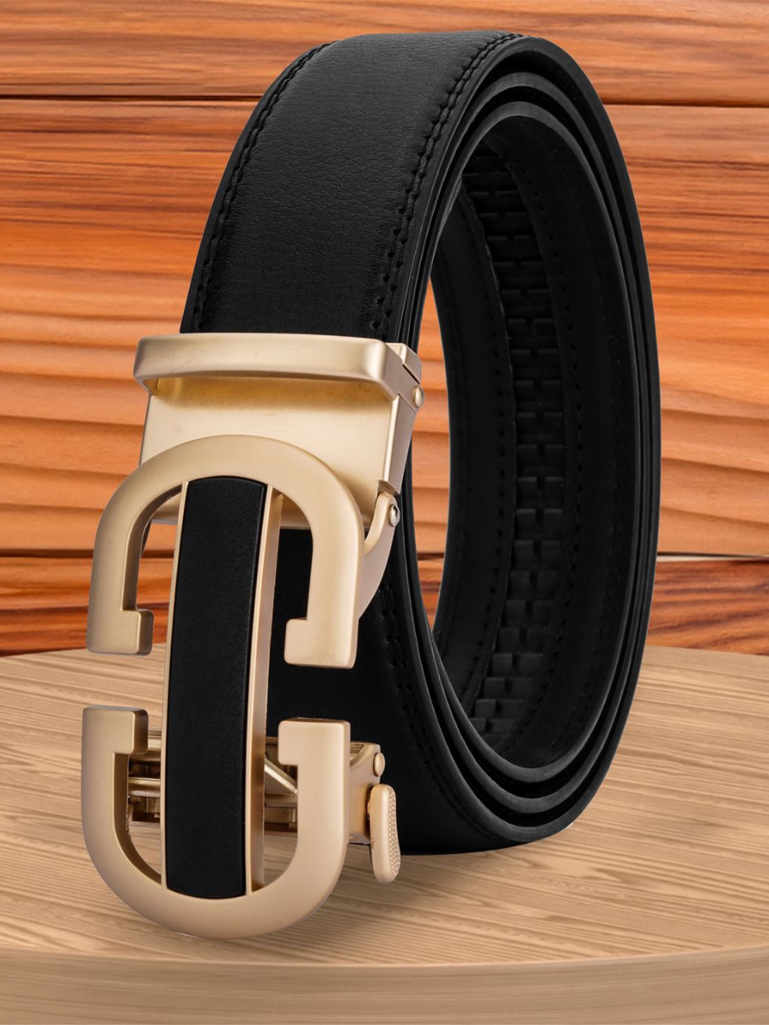 

WINSOME DEAL Men Solid Slider Buckle Closure Belt, Black
