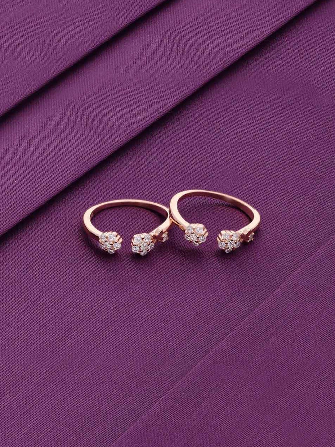 

KAI JEWEL 925 Sterling Silver Rose Gold-Plated Cubic Zirconia Studded Floral Toe Rings